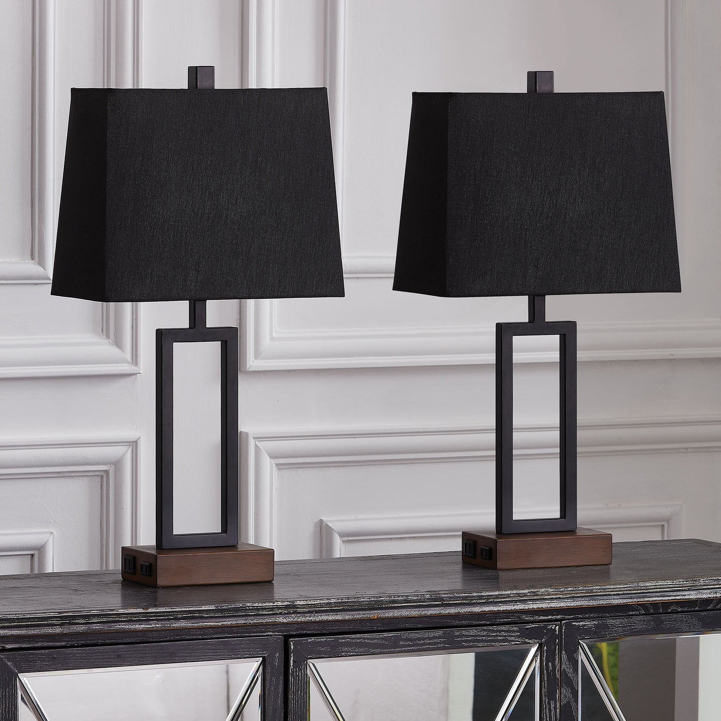 Twinset Table Lamps with 3-level Adjustment & USB Power Socket & AC Power Socket