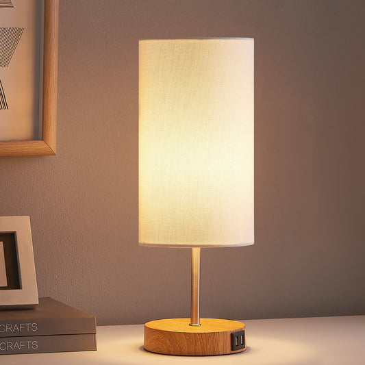Touch-Control Table Lamp with Dual USB Ports and 3-Way Dimmable Illumination Featuring Elegant White Fabric Shade