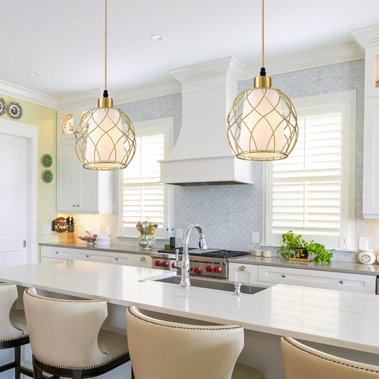 Gold Pendant Lights with Dome Frame & Adjustable Power Cord
