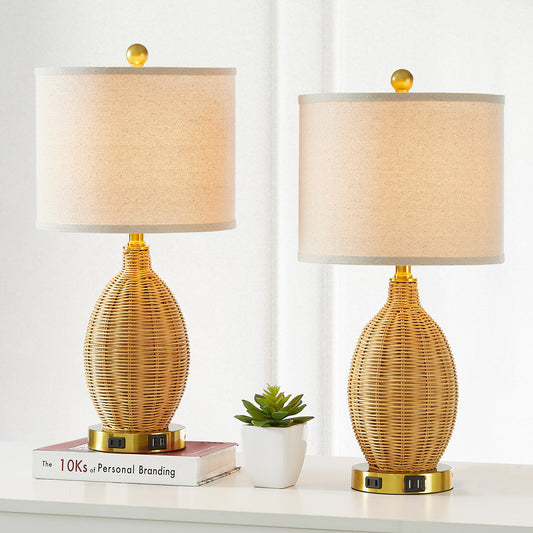 Twinset Table Lamps with 3-Way Touch Control, USB Ports, and LED Bulbs - Enhance Your Home's Ambience