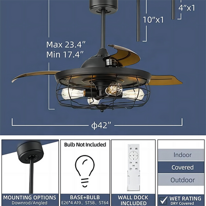 Luxury Decorative 42 Inch Industrial Chandelier Fan Ceiling Fan Light Energy Saving Invisible Ceiling Fan Light for Bedroom